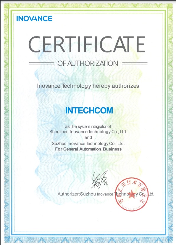 Inovance Intechcom certificate